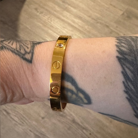 Gold-Tone Crystal Accent Women's Bangle Bracelet - Picture 7 of 9